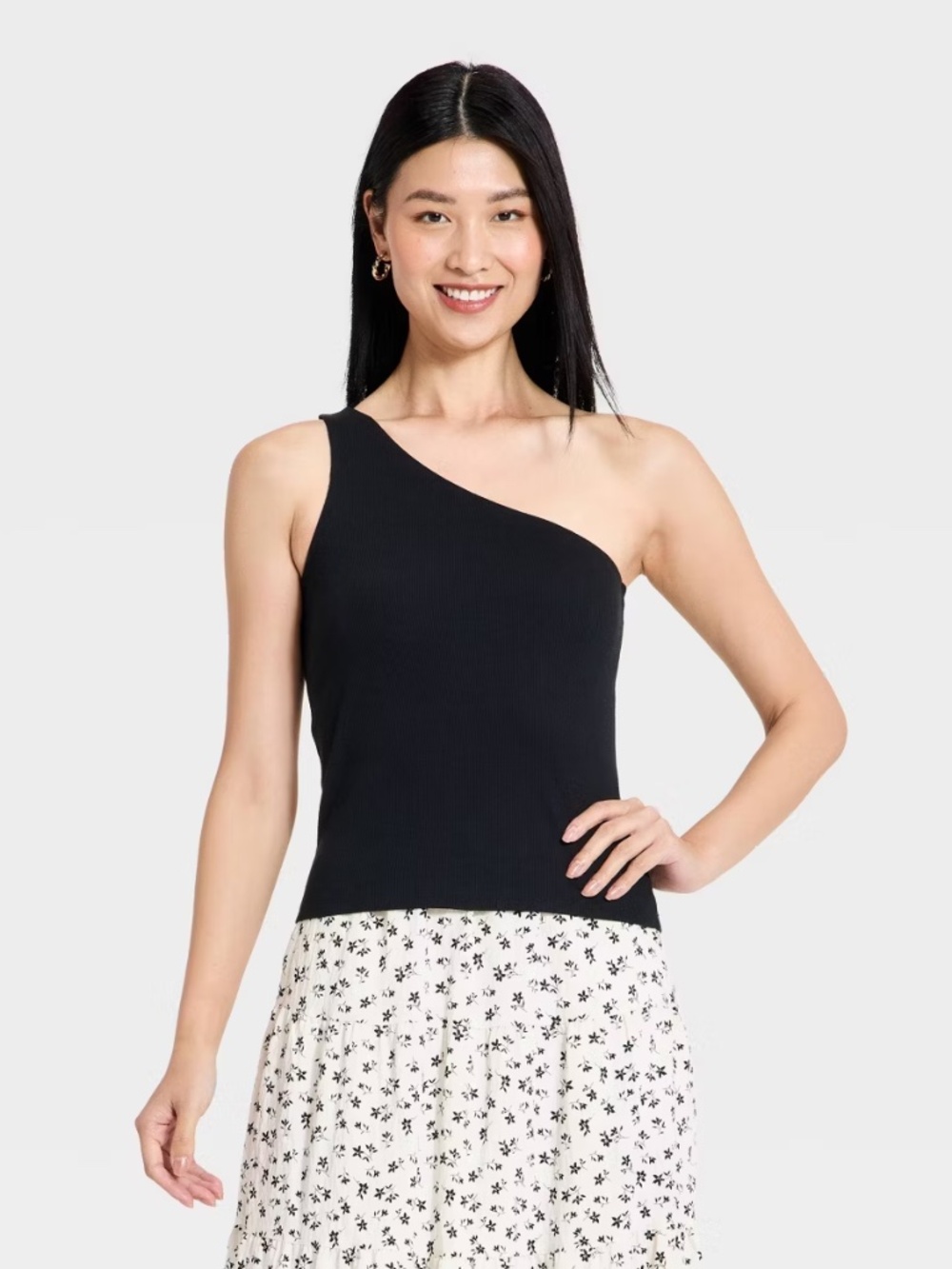 ✨4 for $15✨ Women's One Shoulder Rib Knit Tank Top - A New Day™ Black S
